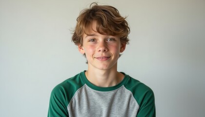 Smiling teenage boy with tousled hair