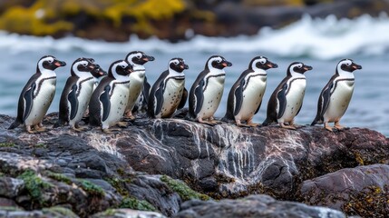 Penguins on a rocky shore