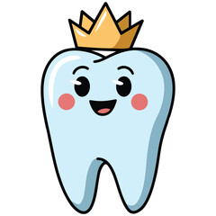 Magical tooth fairy with sparkling crown and star wand kawaii dental character vector