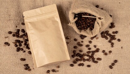 Blank Coffee Bag Mockup with Coffee Beans