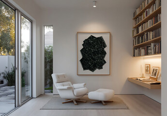 A serene and inspiring environment: a home office integrated with nature, perfect for relaxing and focusing. Modern and welcoming decor.