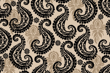 Ethnic abstract ikat patterns of intricate floral and paisley designs background.Antique Damask tribal embroidery with Aztec motifs.Ideal for rugs, wallpapers, throws, and fabrics