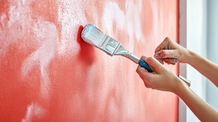 Hands painting a wall