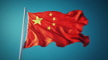 3D illustration of Chinese flag blowing in the wind, full-page view with realistic waving motion