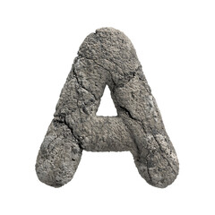 fractured rock letter A - Capital 3d porous stone font isolated on white background. This alphabet is perfect for creative illustrations related but not limited to Nature, Environment, Erosion...