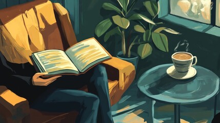Person reading book in cozy corner