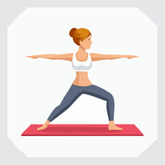 Illustration vectorielle d’une femme en posture du guerrier – Yoga, force et ancrage