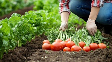 Person harvesting fresh tomatoes
