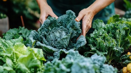 Hands holding a large head of dark green cabbage