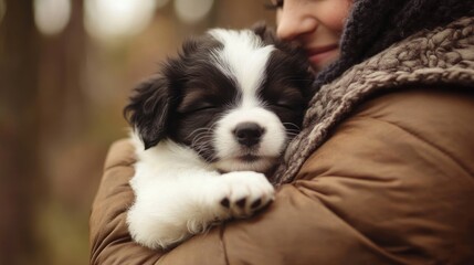 Puppy cuddled close