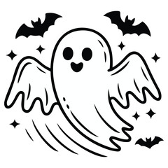 Playful ghost doodle with happy expression spooky Halloween vector art isolated