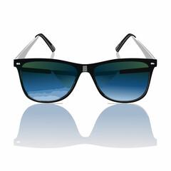 Dark-lensed sunglasses with reflection and metal arms folded.
