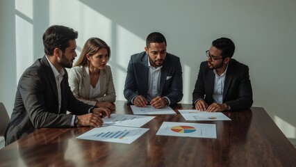 Focused Business Team Analyzing Financial Data and Reports in Meeting
