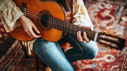 Woman playing acoustic guitar