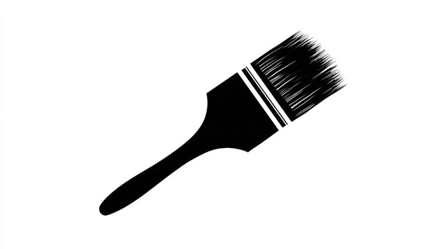 Simple black silhouette of a paintbrush with bristles, handle, and ferrule