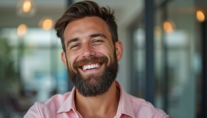 Obraz premium Cheerful man with a beard smiling brightly