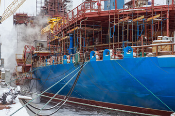 A close-up view of a nuclear icebreaker.