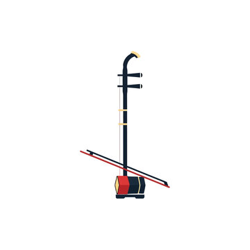 Traditional asian string instrument erhu with bow isolated on white background