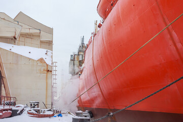 A close-up view of a nuclear icebreaker.