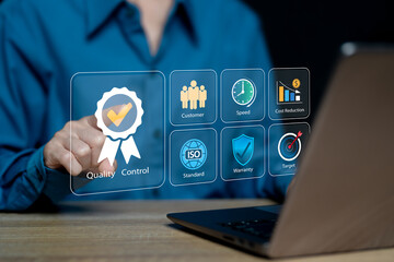 Business quality control, Guarantee process Customer Satisfaction, Businesswomen show topics...