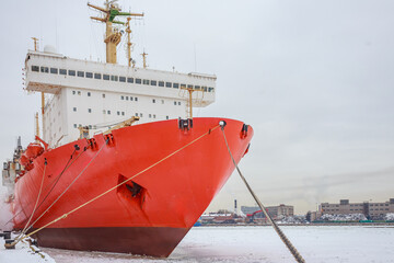 A close-up view of a nuclear icebreaker.