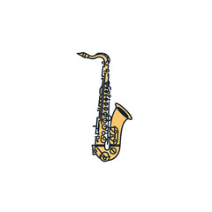 simple colorful illustration of a saxophone musical instrument with detailed keys and bell