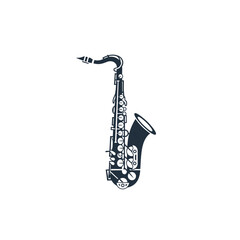 Naklejka premium Black simple silhouette of a musical saxophone instrument isolated on white background
