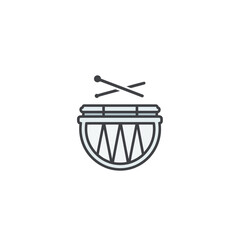 Minimalist line art drum with crossed drumsticks icon on white background