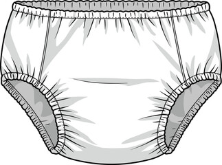 Elastic waist shorts cad drawing flat vector illustration, drawstring tie, stitched seams, front and back views, casual fashion garment sketch