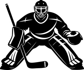 Hockey goalie in protective gear ready to block shot, displaying focus and determination