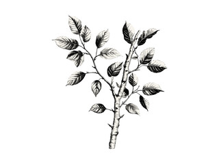 Vintage Sweet Birch Tree hand-drawn sketch, retro tree branches, black woodland engraving, eco-friendly print, old botanical style, natural tree decor, rustic forest illustration