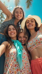 Joyful friends enjoying a sunny day at the beach