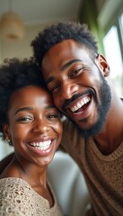 Joyful couple sharing a warm embrace