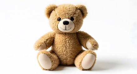 Cute teddy bear plush toy for kids gift and baby shower present with soft fur and friendly face isolated