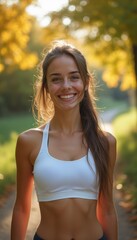 Smiling young woman enjoying a sunny autumn day