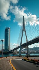 Stunning modern bridge with a skyscraper backdrop
