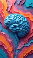 Colorful brain sculpture on vibrant abstract background