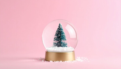 Snow Globe with Small Pine Tree on Pink Background