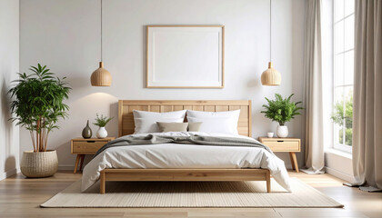 Modern Minimalist Bedroom with Natural Elements and Soft Lighting