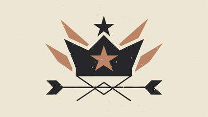 Artistic retro design with crown arrows and star elements in a textured style