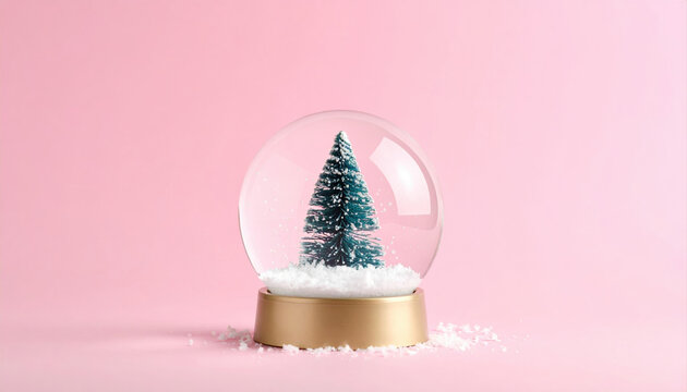 Snow Globe with Small Pine Tree on Pink Background