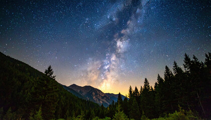 Stunning Night Sky View with Milky Way Over Majestic Mountains