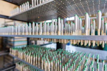 Close-up of the products of a modern match factory.