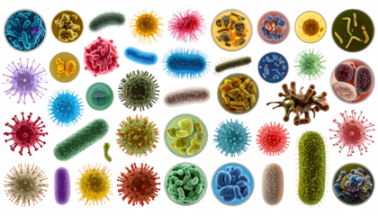 Colorful Microorganisms and Bacteria in Circular Petri Dishes