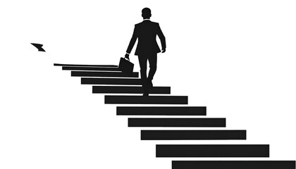 Businessman Walking Up Stairs Symbolizing Growth and Success