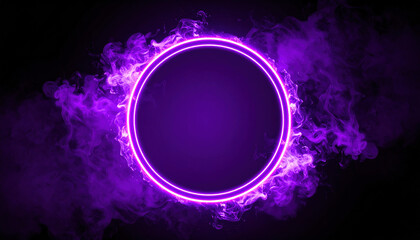 Neon Purple Circular Frame with Smoke Effects on Dark Background