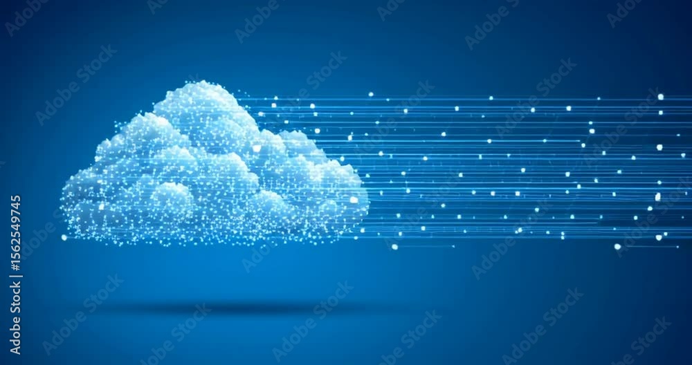 Poster digital technology background with cloud icon on a blue background, a symbol of data storage and int