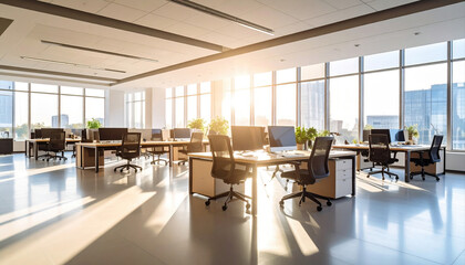 Bright Modern Office Space with Sunlight and Greenery Accents