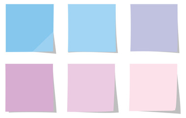 Flat Minimal Vector Illustration of Pastel Sticky Notes in Blue and Pink Colors with Folded Corners for Office Use