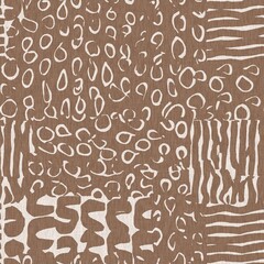 Calm scribble shape minimal shape seamless pattern. Gender neutral baby nursery natural brown linen decor background. Scandi style sketch doodle wallpaper in decorative kid fashion swatch. 